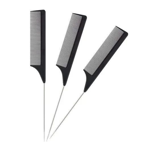 Miniatura 3 de 1 paquete de peines profesionales de acero al carbono resistentes al calor con púa de metal, antiestática, color negro, peine para el cabello