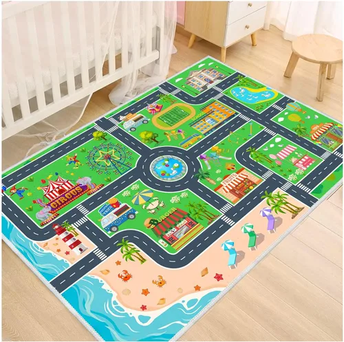 Alfombra de juego para niños, alfombra de automóvil para autos y trenes de juguete para niños, alfombra de juego antideslizante para sala de juegos,