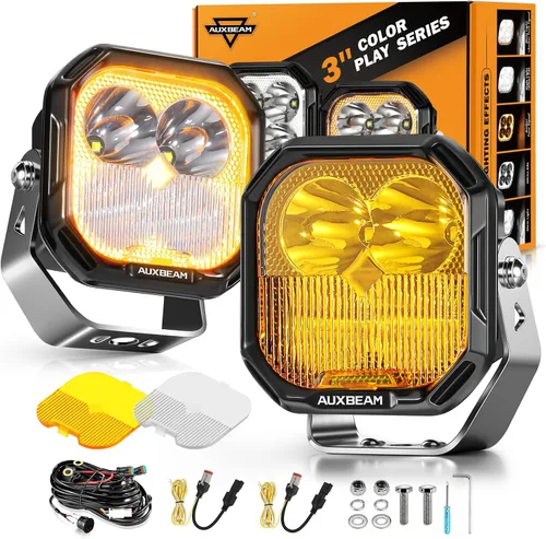 Miniatura 18 de Auxbeam Pods LED de 5 Pulgadas, Serie XP-Ultra Luz de Conducción Todoterreno 110W Super Foco Barra de Luz Cubo con Cubierta Ámbar, Luces Antiniebla