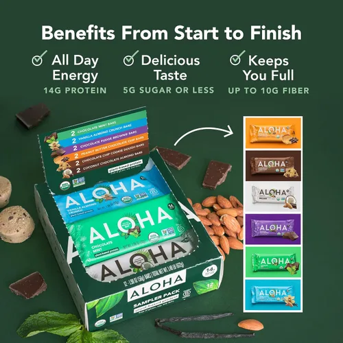 Miniatura 5 de ALOHA Barras de Proteína Orgánicas a Base de Plantas - Paquete de Variedad de 6 Sabores - 12 Unidades, Barras de 1.9oz - Aperitivos Veganos, Bajo