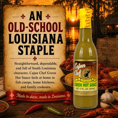 Miniatura 4 de Cajun Chef Green Louisiana - Salsa picante de 12 onzas (paquete de 3) – Salsa de pimienta de cayena verde suave hecha con pimientos de Luisiana