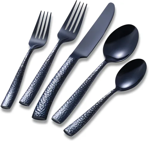 Miniatura 7 de Juego de cubiertos de acero inoxidable de 20 piezas con mango goteo dorado mate, juego de cubertería para cocina, hogar, restaurante, hotel