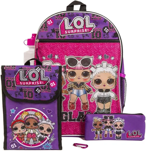LOL Surprise - Juego de artículos esenciales para la espalda y la escuela, color morado, talla 16 pulgadas, Púrpura, Mochila, viaje