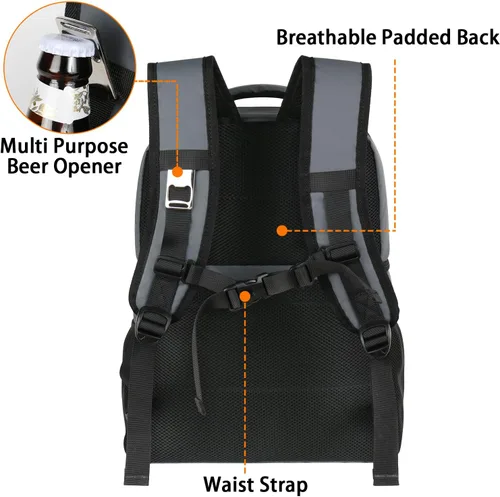 Miniatura 4 de MATEIN Mochila enfriadora, 26 latas, mochila térmica de almuerzo para hombres y mujeres, a prueba de fugas, de doble capa, mochila de almuerzo Gris
