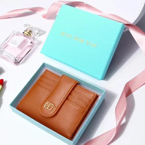 Miniatura 4 de Badiya Billeteras pequeñas para mujer, plegable, multitarjeta, delgada, tarjetero con cremallera, Marrón, Minimalista