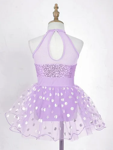 Miniatura 72 de CHICTRY Vestido tutú de ballet con lentejuelas brillantes para niñas y niñas, moderno disfraz de baile latino de jazz