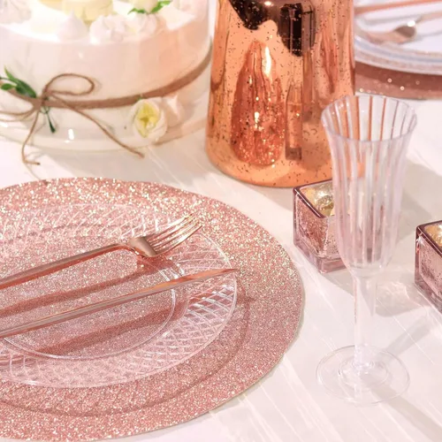 Miniatura 8 de Efavormart - Juego de 6 manteles individuales antideslizantes de piel sintética con purpurina, color rosa y dorado rosa para bodas, banquetes