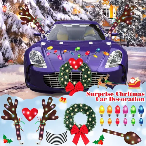 Miniatura 3 de Paquete de 3 cuernos de reno de Navidad para coche con luces LED, decoraciones de coche de Navidad, corona de Navidad iluminada, imanes reflectantes