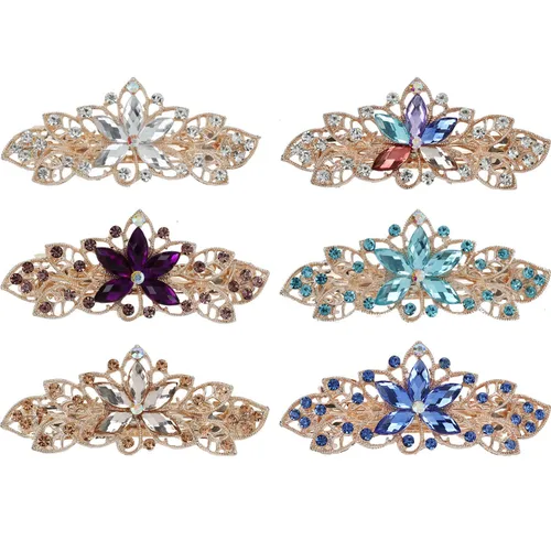 Miniatura 2 de Lawie Paquete de 6 pinzas para el cabello de metal con diamantes de imitación brillantes con diamantes de imitación de flores francesas, pinzas