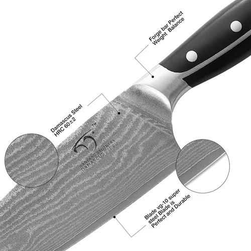 Miniatura 3 de Conjunto de cuchillos de cocina Damasco con bloque - Acero VG10 de 67 capas de afilado al ras, mangos con triple remache, cuchillos de chef, Gris