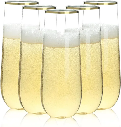 Miniatura 8 de Bestluck Paquete de 24 copas de champán de plástico sin tallo de 9 onzas, vasos de champán desechables transparentes, inastillables y sin BPA