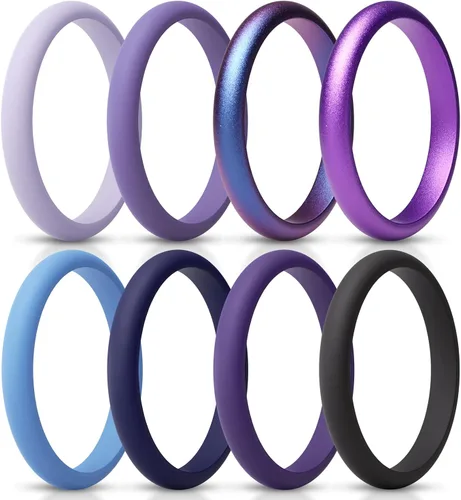 Miniatura 28 de ThunderFit - Realzadores de anillos de silicona delgados y apilables para mujer, alianzas de boda de silicona, 2.5 mm de ancho y 2 mm de grosor
