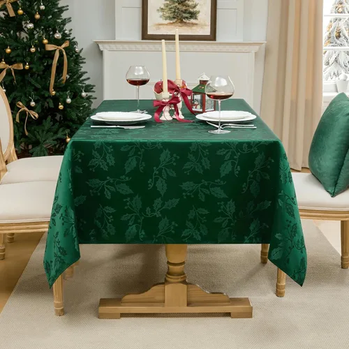 Miniatura 6 de Softalker - Mantel navideño de jacquard - Mantel rectangular impermeable de invierno con diseño vintage de damasco, de poliéster con motivos