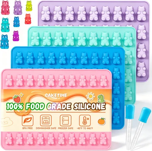 Miniatura 10 de Moldes de gomitas, moldes de silicona para gomitas con 2 goteros, paquete de 4 moldes de silicona para caramelos