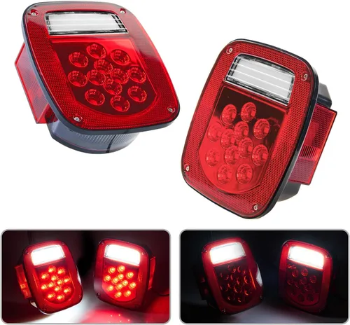 Luces traseras de repuesto LED para Jeep Wrangler TJ YJ CJ-5 CJ-7 1979-2006, lente roja BAR cuadrada freno parada señal de giro reversa lámpara de
