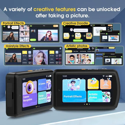 Miniatura 3 de Cámara digital AI, cámara AI de enfoque automático frontal y trasera, cámaras digitales compactas para fotografía con WiFi, reconocimiento
