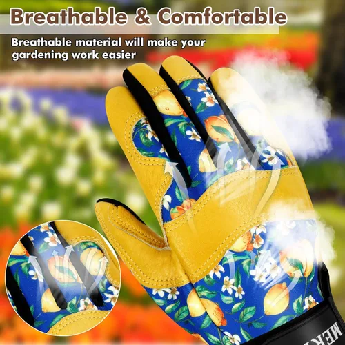 Miniatura 2 de Guantes de jardinería para mujer, de cuero resistente, a prueba de espinas, guantes de trabajo para mujeres, para excavar y plantar