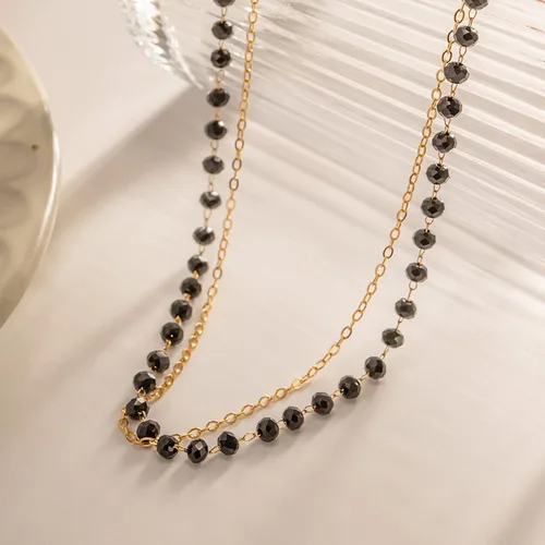 Miniatura 3 de CANDYFANCY Collar delicado para mujer, chapado en oro de 18 quilates, collar en capas de acero inoxidable con cuentas de circonita cúbica