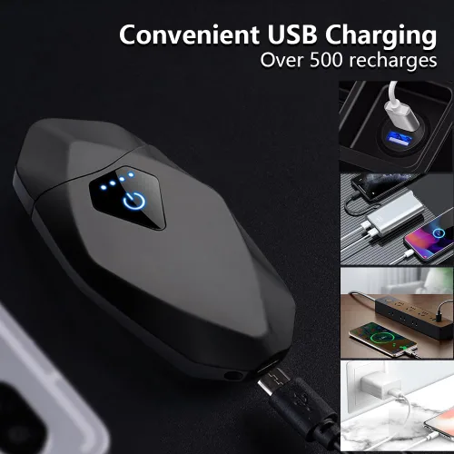 Miniatura 5 de Encendedor de plasma a prueba de viento, encendedor de doble arco, recargable por USB, encendedor eléctrico con indicador de batería LED, mini