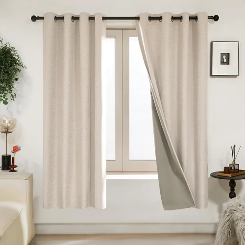 Miniatura 12 de Deconovo Cortinas 100% opacas, cortinas de sala de estar, cortinas opacas para dormitorio, 2 paneles, caramelo jacquard, 52 x 63 pulgadas