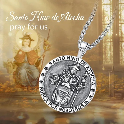 Miniatura 416 de EUDORA Collar de plata de ley 925, San Cristóbal y San Benito, San Miguel, Virgen María, San Judas Tadeo, Cruz de Buen Pastor y Arcángel, Medalla
