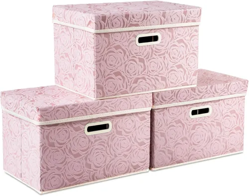 Miniatura 35 de PRANDOM Caja de almacenamiento plegable más grande con tapa [1 unidad] Contenedor Cesta Organizadora Cubo de Almacenamiento Decorativo de Tela