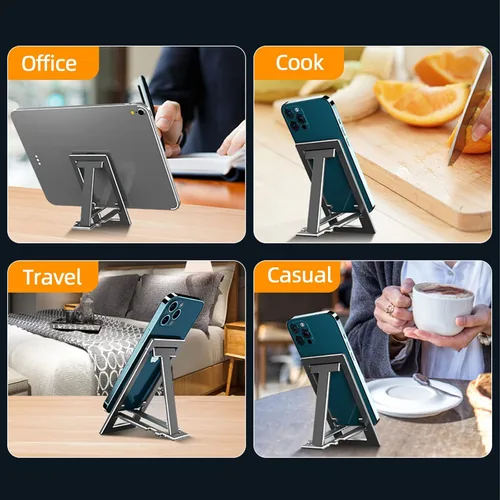 Miniatura 6 de Soporte para teléfono celular, totalmente plegable, altura ajustable, soporte de teléfono de aleación de aluminio para escritorio/oficina