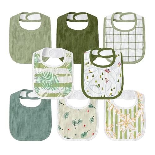Miniatura 21 de Baberos de muselina para bebé, paquete de 8, baberos para babear y dentición para bebé, absorbentes, suaves de algodón orgánico, babero ajustable