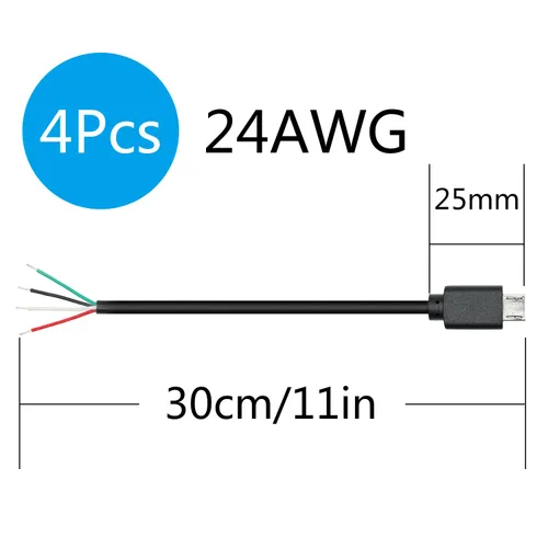 Miniatura 7 de Cable corto micro USB macho de 4 pines de 11 pulgadas, 24AWG USB 5V/2A 4 pines Pigtail Cable de alimentación y datos de extremo abierto,