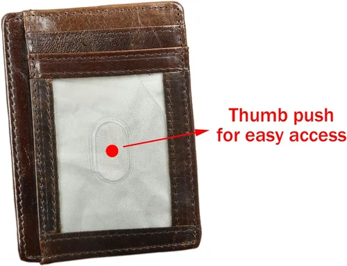 Miniatura 3 de Le'aokuu RFID Real Leather Minimalist Slim Wallet Front Pocket Credit Card Case