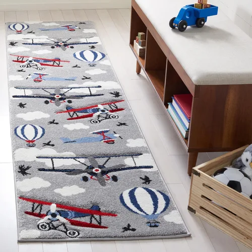Miniatura 13 de SAFAVIEH Carousel Kids Collection - Alfombra decorativa de 2 pies 3 pulgadas x 4 pies, gris claro y rojo, no desprende pelusa y de fácil cuidado