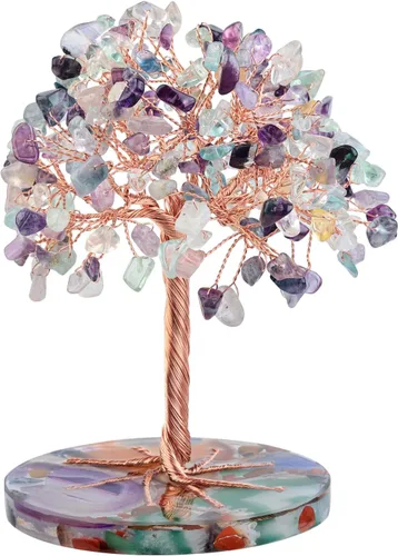 Miniatura 11 de mookaitedecor Árbol de cristal de aguamarina natural con base de ágata, árbol de dinero de la suerte, decoración de Feng Shui para el hogar