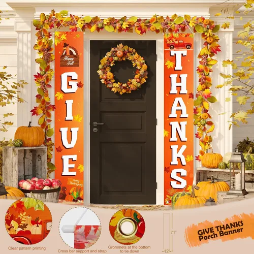 Miniatura 3 de Suministros de decoración de fiesta de Acción de Gracias, pancarta de Acción de Gracias, remolinos colgantes para vacaciones de otoño, decoración