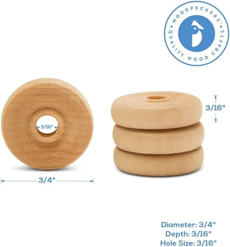 Miniatura 5 de Mini ruedas de madera clásicas, ideales para manualidades, 3/4 pulgadas de diámetro, 3/16 pulgadas de grosor, agujero de 3/16 pulgadas, paquete