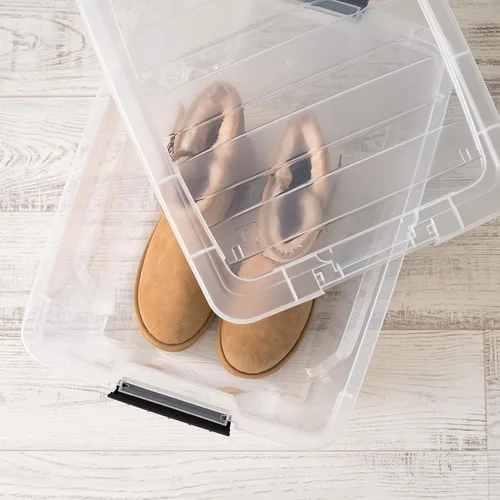 Miniatura 9 de IRIS USA Caja de almacenamiento de plástico de 32 QT con tapa y cierres - Juego de 6 - Sin BPA, solución organizadora transparente, contenedores