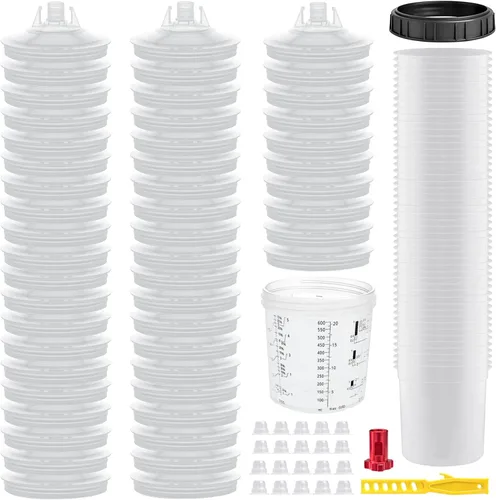 Vaso mezclador de pintura desechable para pistola de pintura automotriz, compatible con el sistema original 1.0 (no 2.0), kit de 50 piezas de 20