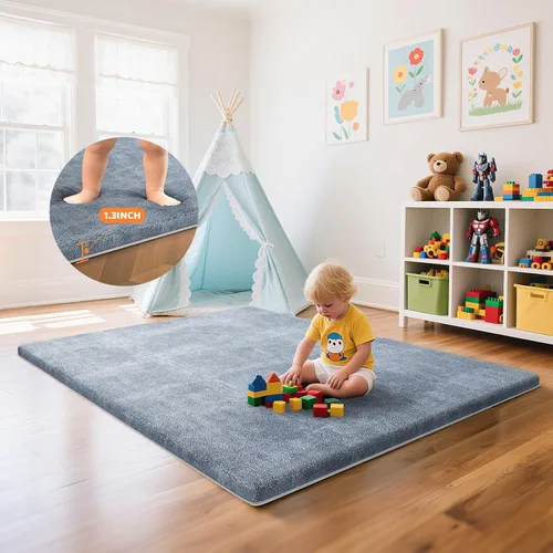 Miniatura 9 de Omzer Alfombra de Juego para Bebé para Piso: Espuma Suave y Segura de 3.3 cm de Grosor con Cobertura de Algodón Lavable a Máquina para Tiempo