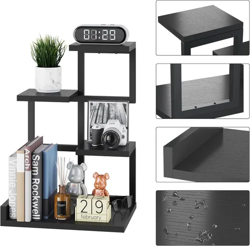 Miniatura 7 de YMYNY Organizador de estante de escritorio, estante de almacenamiento de 4 niveles, organizador de estante de escritorio pequeño con marco de metal