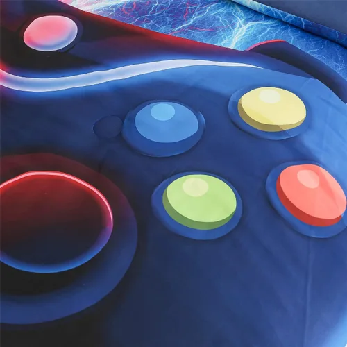 Miniatura 4 de Meeting Story Juego de ropa de cama con estampado de consola de videojuegos rojo y azul para niños, consola de juegos, botones de acción, colorido