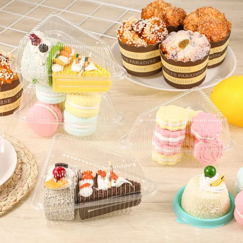 Miniatura 7 de 100 recipientes para tartas con tapa, plástico transparente, tapa mediana con bisagras, contenedor de una sola rebanada para pasteles o tartas de 6