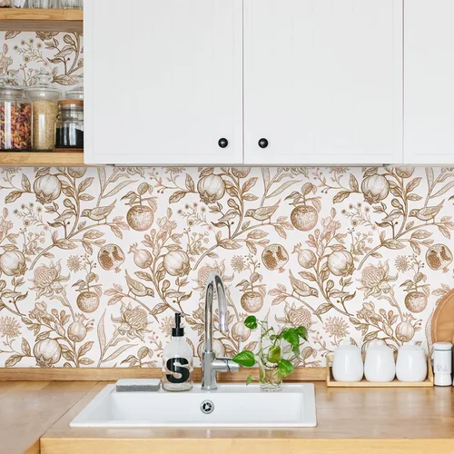 Miniatura 7 de VEELIKE Gold Birds - Papel tapiz de vinilo floral, autoadhesivo, extraíble, apto para inquilinos, 17.7 x 354 pulgadas