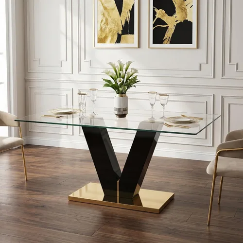 Miniatura 38 de Juego de mesa de comedor de vidrio de 71 pulgadas para 6, juego de mesa de comedor para 6, mesa de cocina moderna y 6 sillas de PU, parte superior 6