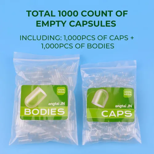 Miniatura 2 de Cápsulas vacías tamaño 00 pastillas veganas separadas a base de plantas transparentes (1,000 cápsulas + 1,000 cuerpos), sin gluten, sin OMG, kit