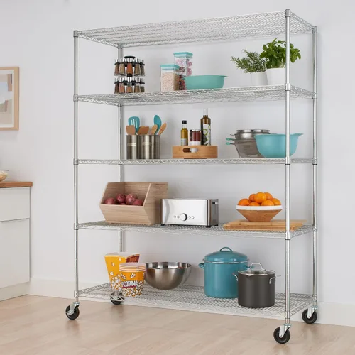 Miniatura 5 de Trinity Basics TBFC-0931 - Estantería de alambre ajustable de 5 niveles con ruedas para organización de cocina, almacenamiento de garaje, cuarto