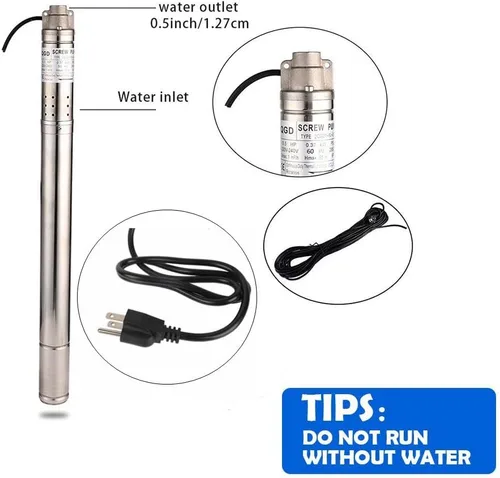 Miniatura 2 de Bomba de Pozo de Tornillo de Acero Inoxidable de 2 Pulgadas 220V/60Hz Bomba Sumergible para Pozo Profundo 0.5Hp 164 pies Bomba de Agua de Pozo 50mm