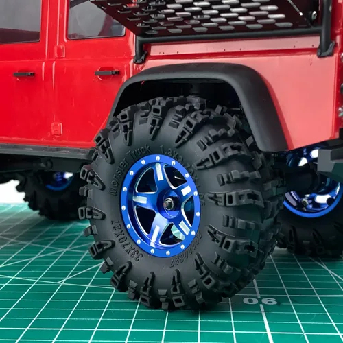 Miniatura 8 de Juego de 4 neumáticos de 1.0 pulgadas, neumáticos para terreno de barro de 2.520 x 0.945 in, de goma suave, compatibles con TRX4M AX24 Axial SCX24
