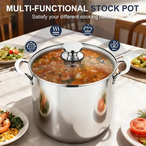 Miniatura 6 de P&P CHEF Olla de acero inoxidable de 8 cuartos con tapa, olla grande para cocinar sopa de pasta, utensilios de cocina para estufas eléctricas de gas