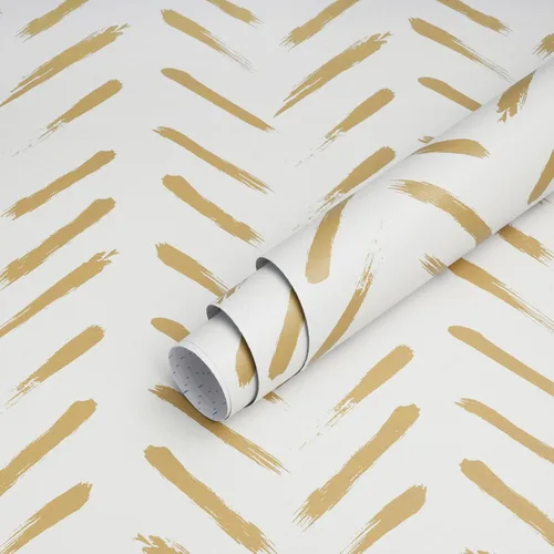 Miniatura 10 de Papel tapiz moderno de rayas para despegar y pegar, 16.1 x 78.7 pulgadas, papel tapiz geométrico beige y dorado, papel de contacto con rayas
