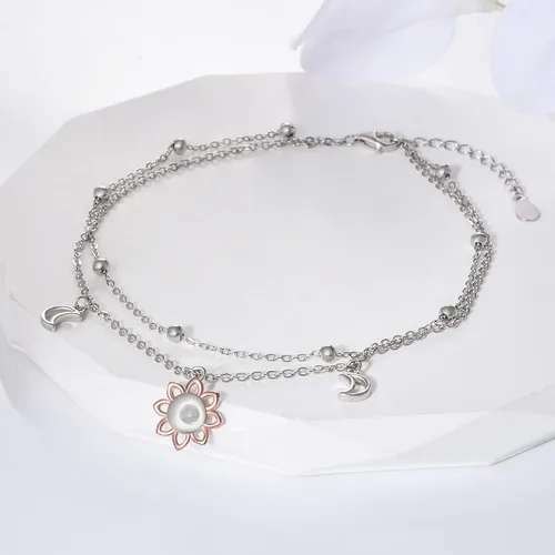 Miniatura 111 de CHIC & ARTSY Tobilleras delicadas de plata de ley S925 para verano, pulsera de tobillo ajustable multicapa para playa, joyería de pie para mujer