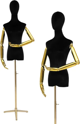 Miniatura 13 de Female Mannequin Dress Form, Adjustable Height Mannequin Body with Gold Arms and Base, Velvet Mannequin Torso for Clothing Dress Jewelry Display